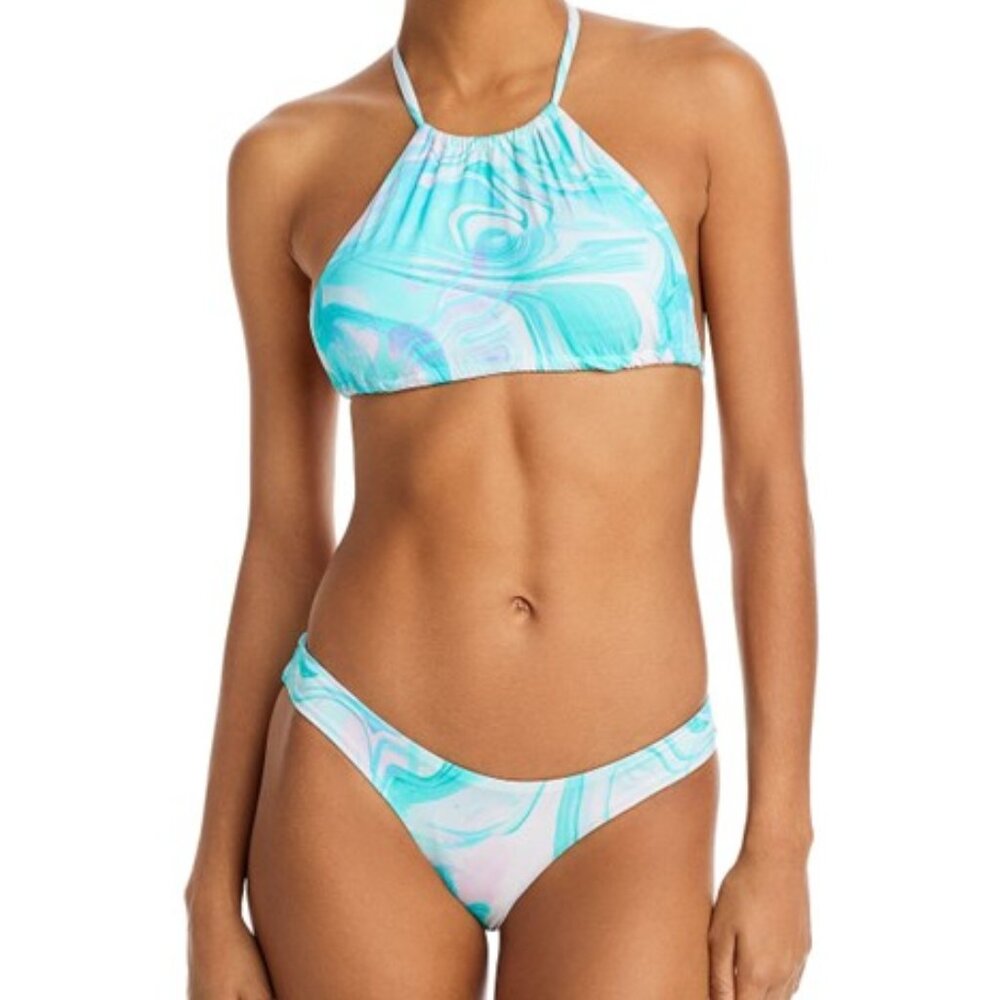 Aqua Swim (Bloomingdales), Swirl Print High Neck Halter Bikini Top, Medium